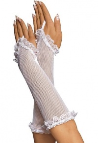 Roxana - GLOVES - białe, siateczkowe rękawiczki do łokcia