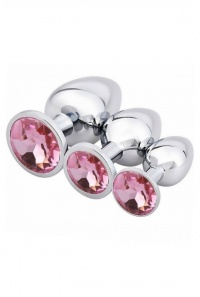 METAL DIAMOND PLUG SET PINK - zestaw trzech stymulatorów analnych