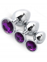 METAL DIAMOND PLUG SET PURPLE - zestaw trzech stymulatorów analnych